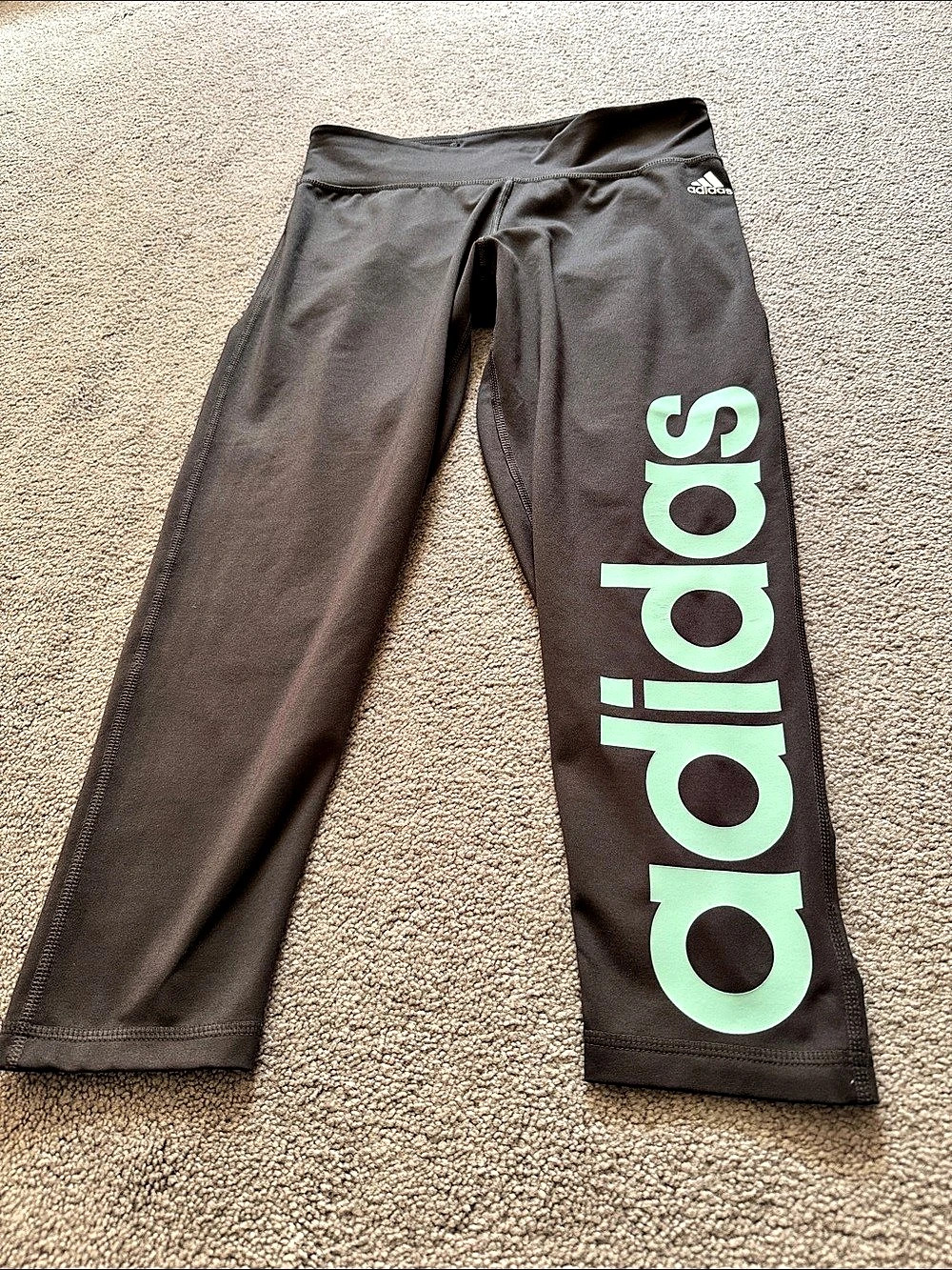 adidas Climalite Large Logo Capri Leggings Black & Green Medium